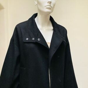 MANGO PEACOAT JACKET COAT BLACK WARM WINTER HEAVY DOUBLE BREAST WOOL